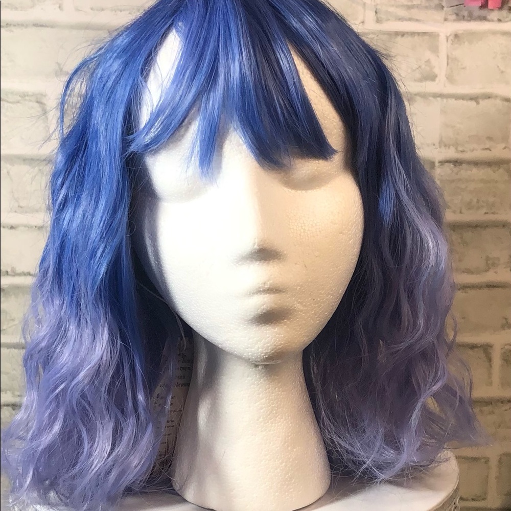 Blue Gradient Shoulder Length Wavy Wig with Bangs - New, never worn